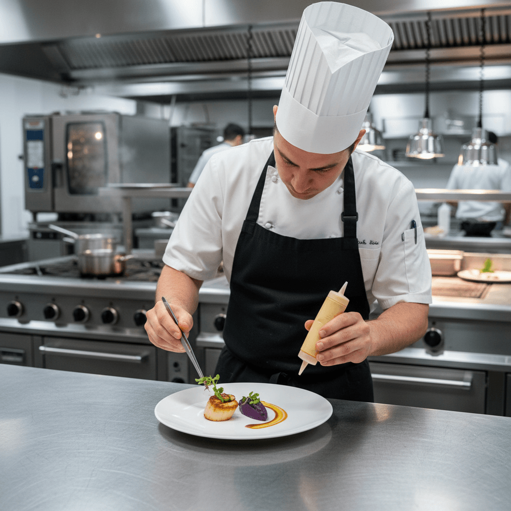 Chef preparing gourmet appetizer