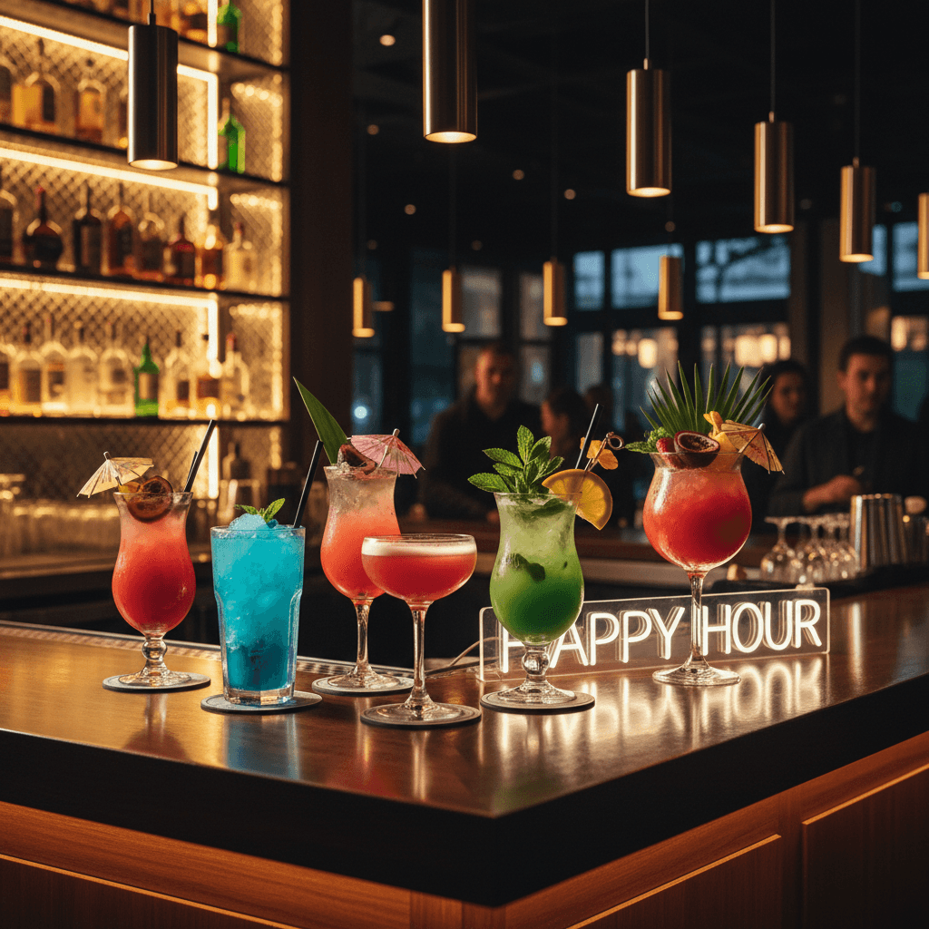 Happy hour cocktails and drinks at bar
