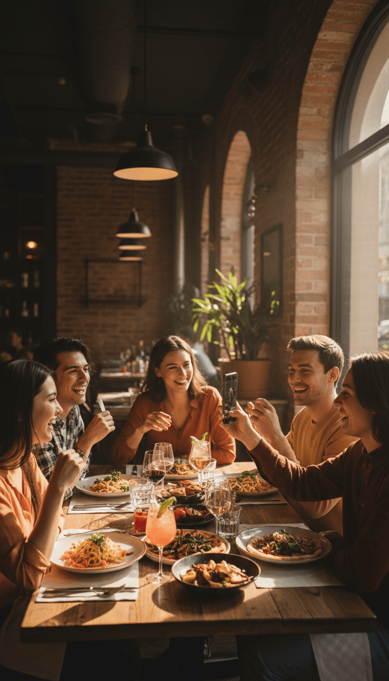 Friends enjoying dinner together at a restaurant in St. Kitts and Nevis