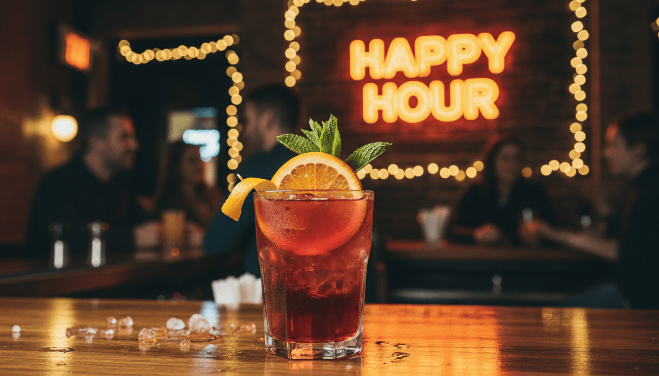 Colorful craft cocktail served at bar
