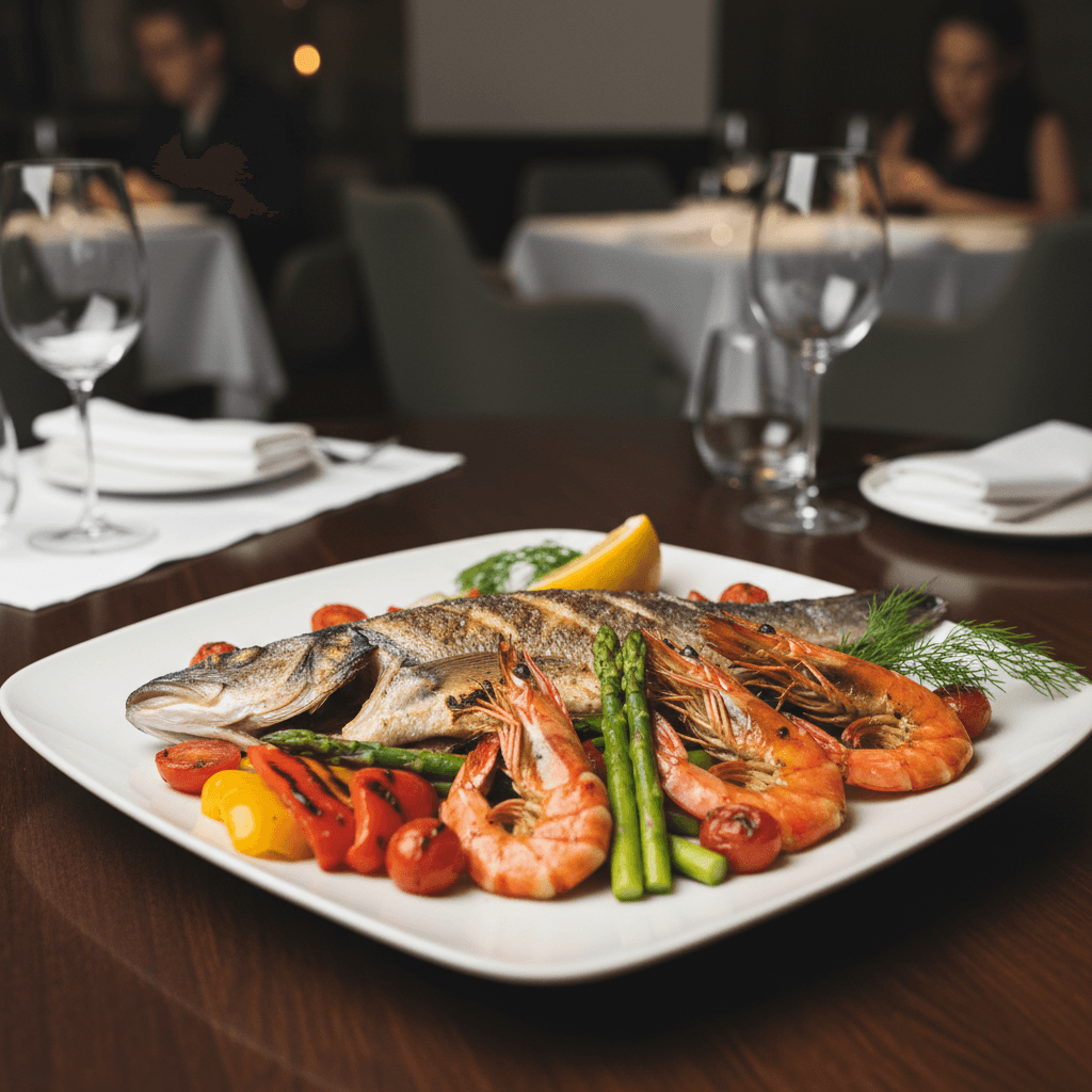 Grilled seafood dinner plate